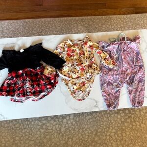 Mixed Baby Outfit Bundle - Red Plaid, Black, Yellow Floral, Pink Floral